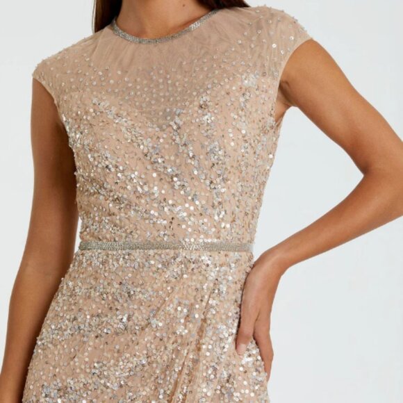 MAC DUGGAL 5619 EMBELLISHED ILLUSIONS HIGH NECK CAP SLEEVE NUDE GOWN sz 2 - Picture 2 of 6